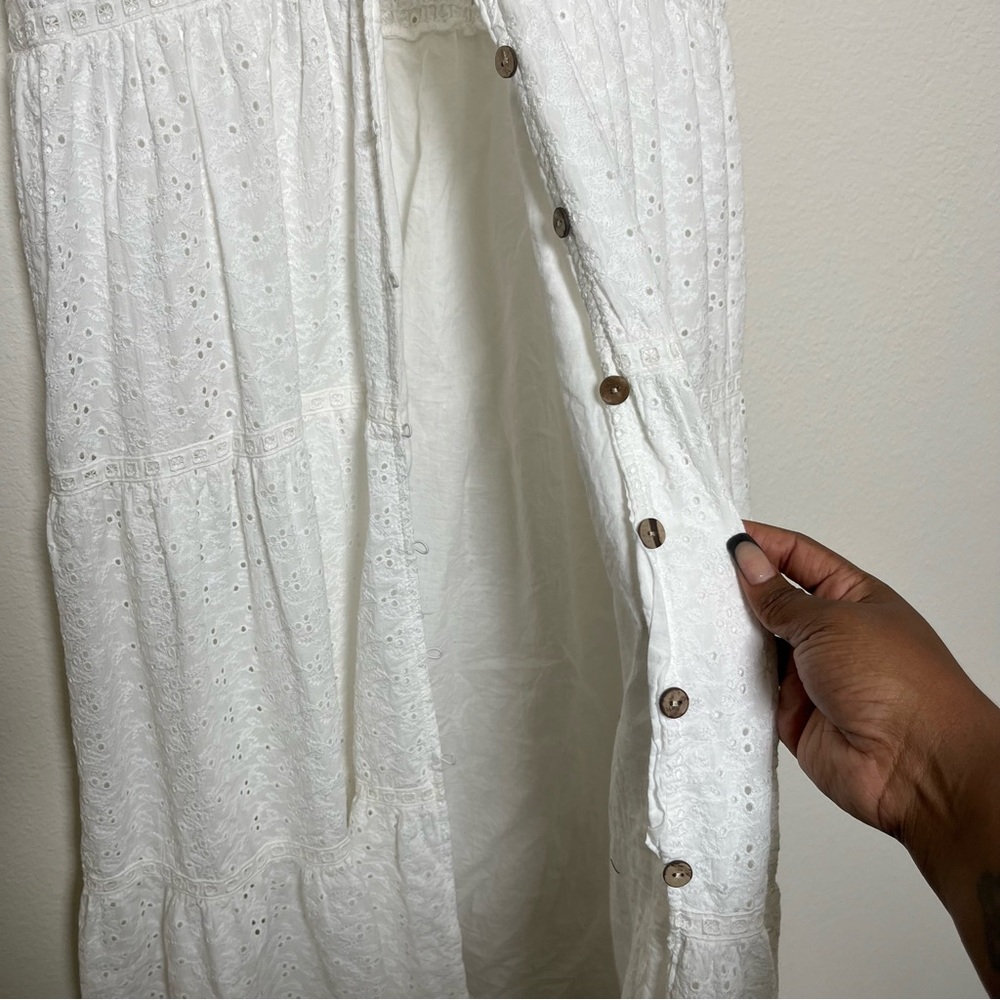 Zara Women Cottagecore Dress Medium White Eyelet Tiered Prairie Babydoll‎ Summer - Picture 2 of 11